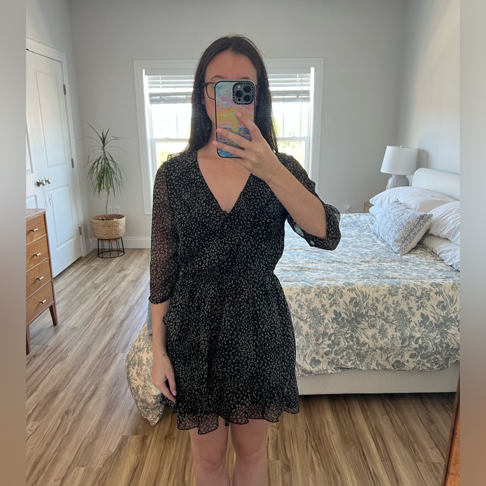 Abercrombie & Fitch Black and Grey Cheetah Print Ruffle Mini Dress